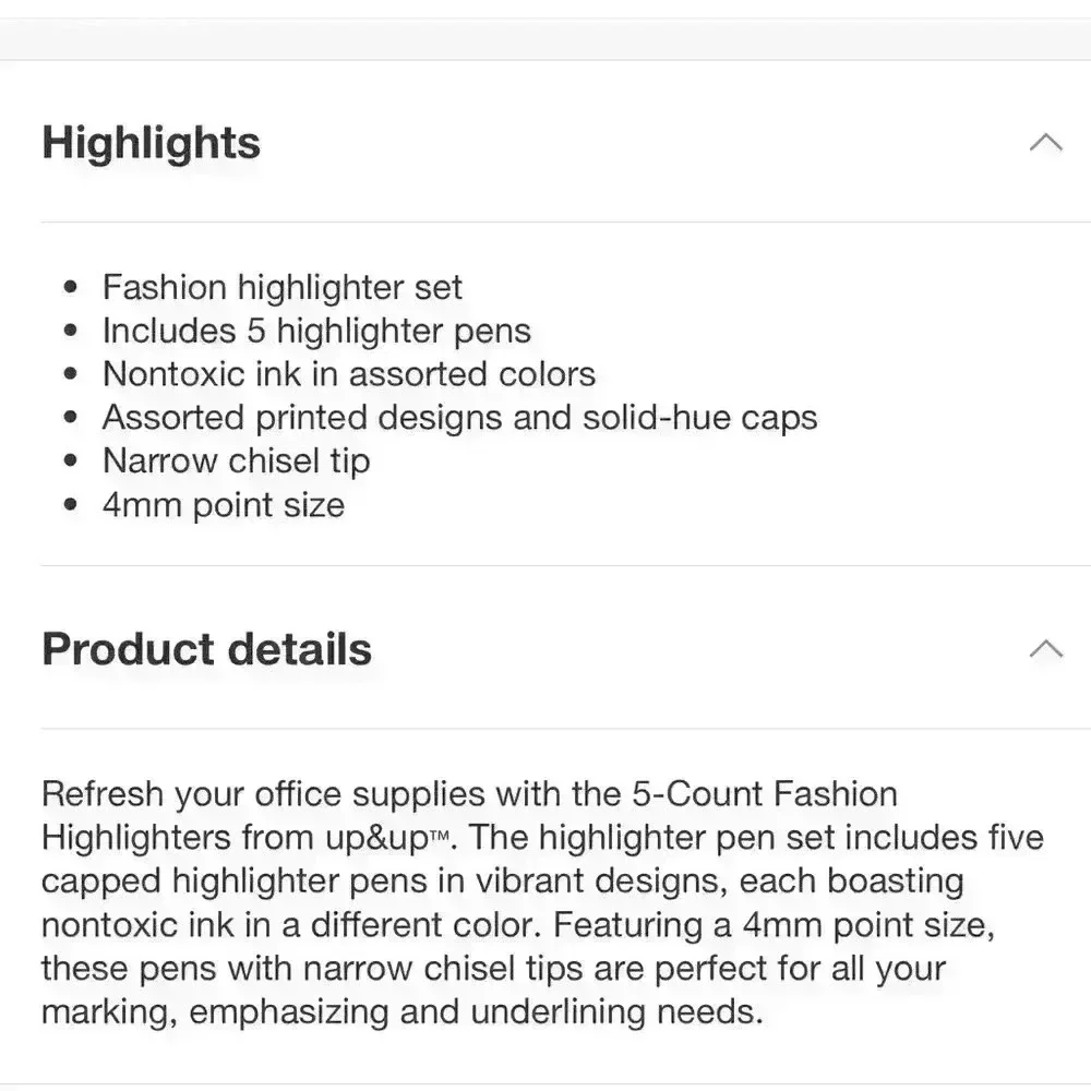 Up & Up Highlighters  Narrow Chisel Tip 4 Pack
